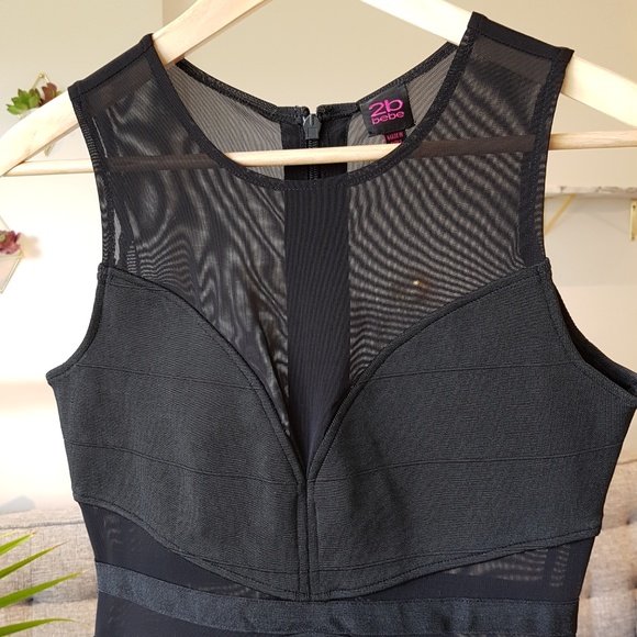 BEBE Black Bodycon Bandage Dress LBD - Picture 3 of 6